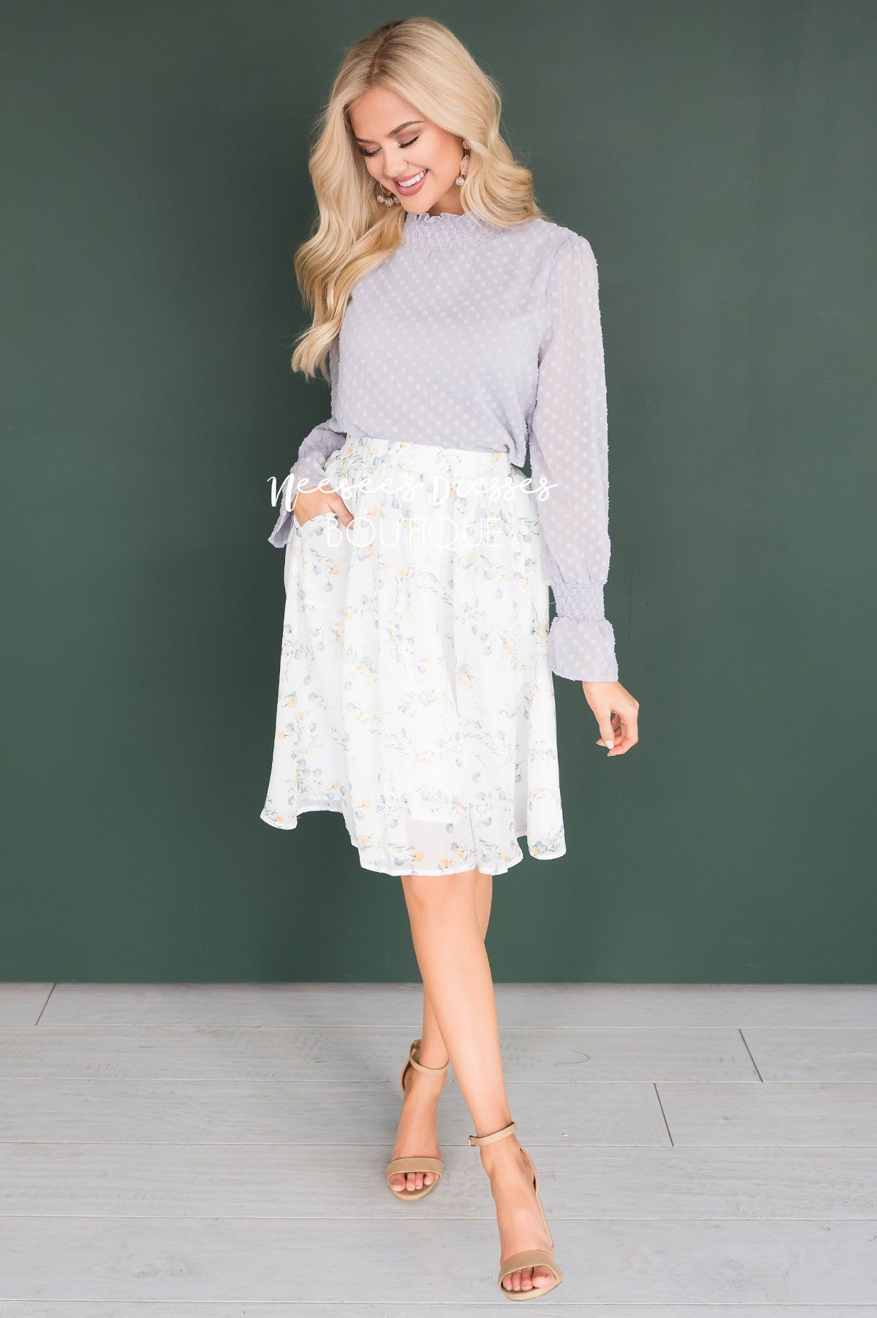 Admired Swiss Dot Modest Blouse Tops vendor-unknown 