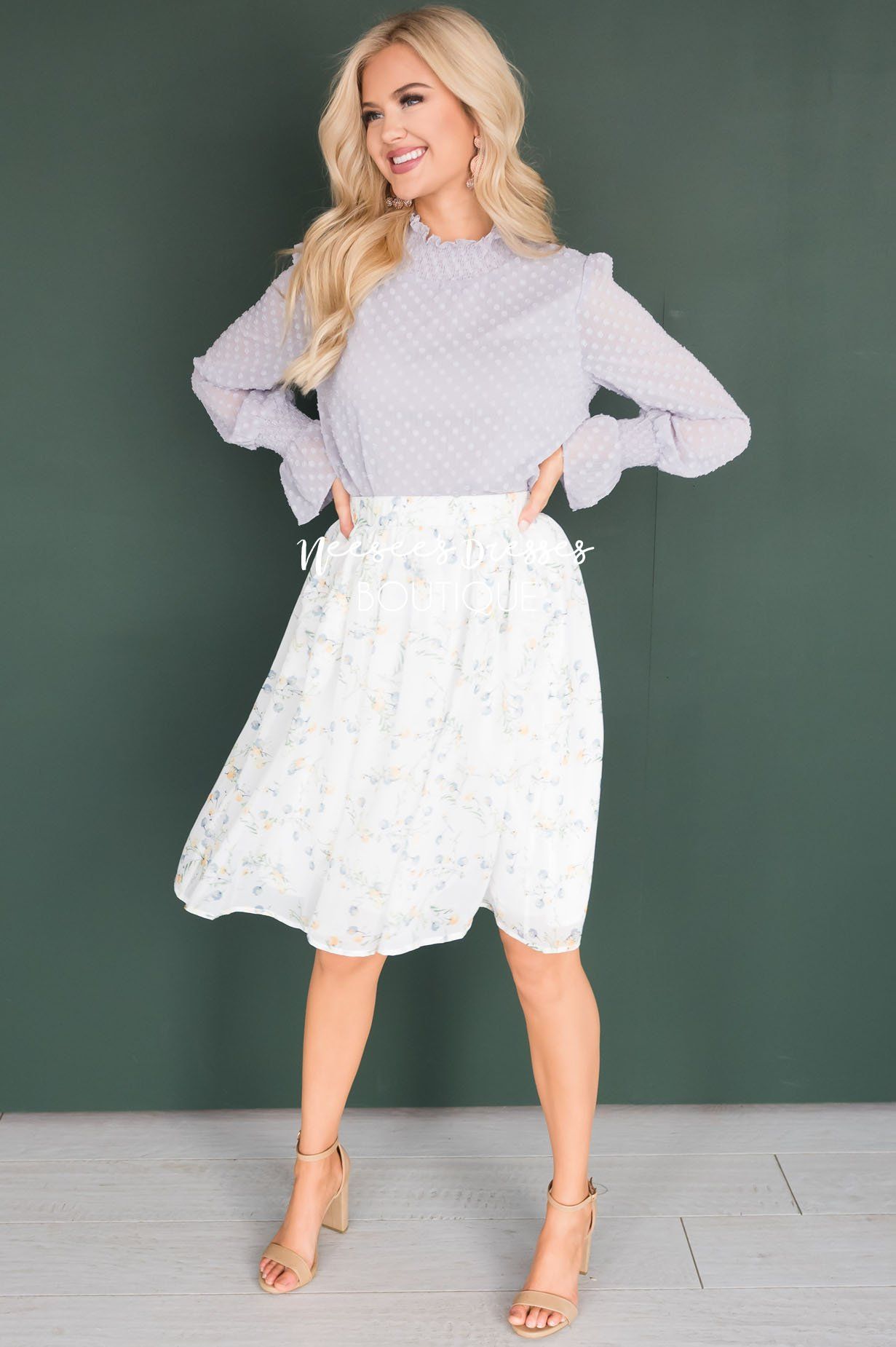 Admired Swiss Dot Modest Blouse Tops vendor-unknown 