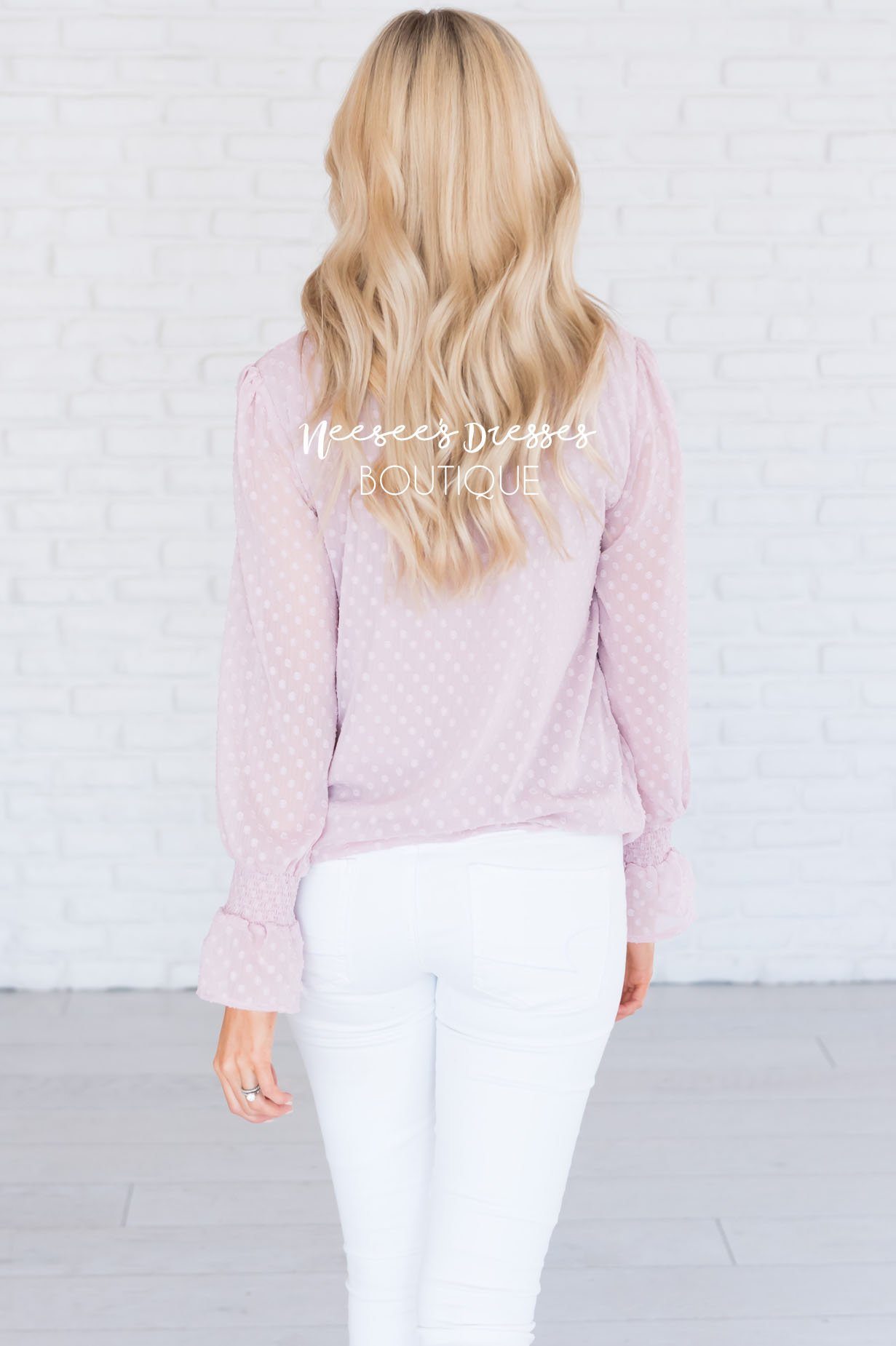 Admired Swiss Dot Modest Blouse Tops vendor-unknown 