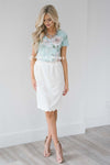 Ivory Scalloped Pencil Skirt Skirts vendor-unknown