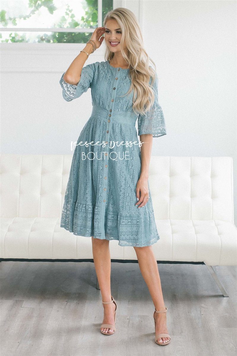 The Elaine Modest Dresses vendor-unknown Dusty Teal S 