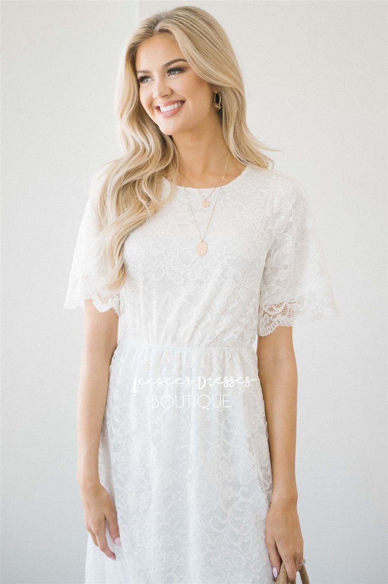 Ivory Scallop Lace Dress Modest Dresses vendor-unknown 