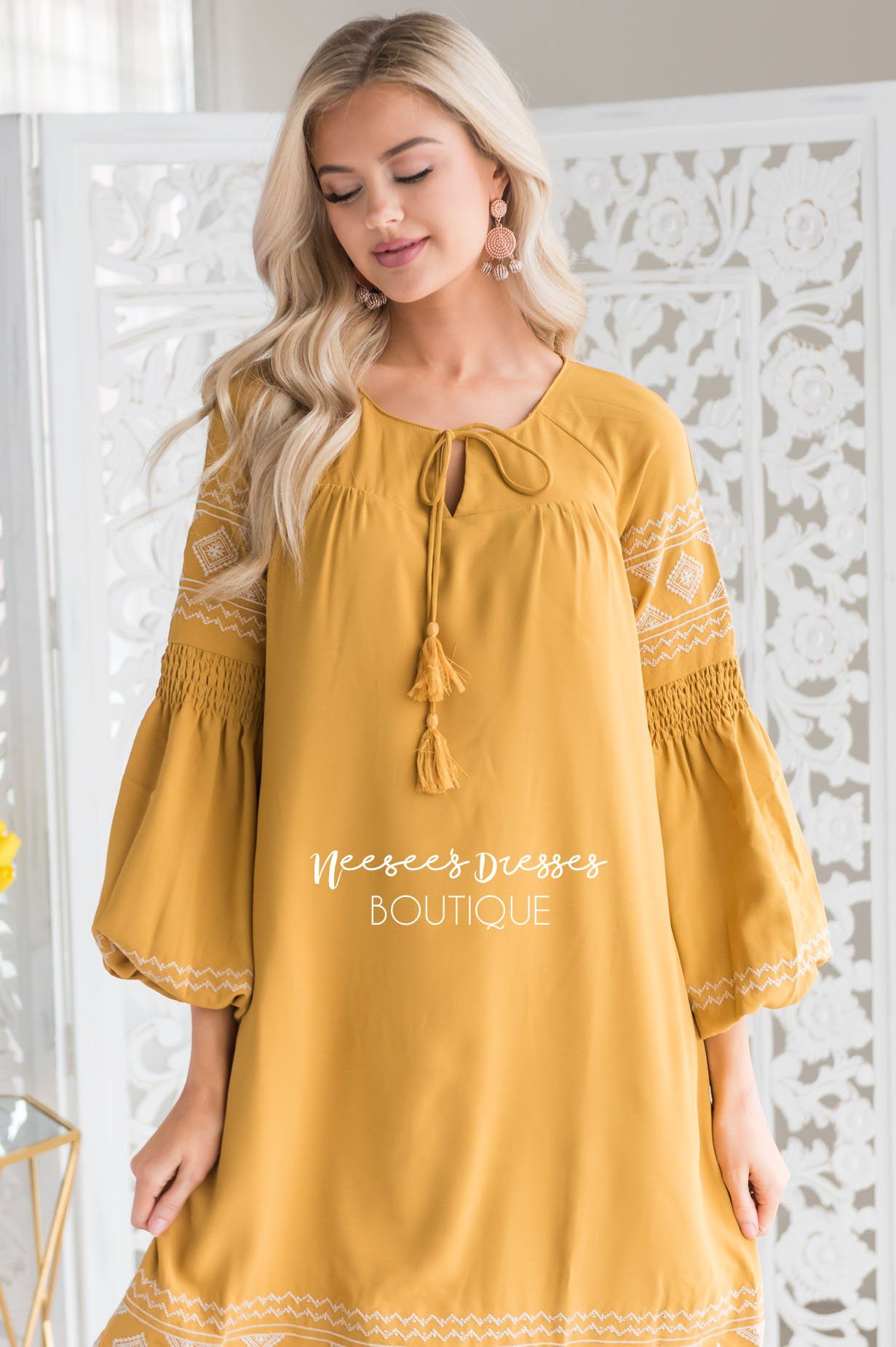 The Allie Boho Embroidered Dress Modest Dresses vendor-unknown 