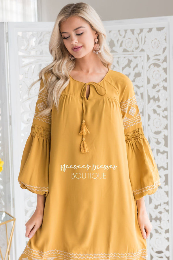 Rustic Gold Embroidered Detailed Modest Dress | Affordable Modest ...
