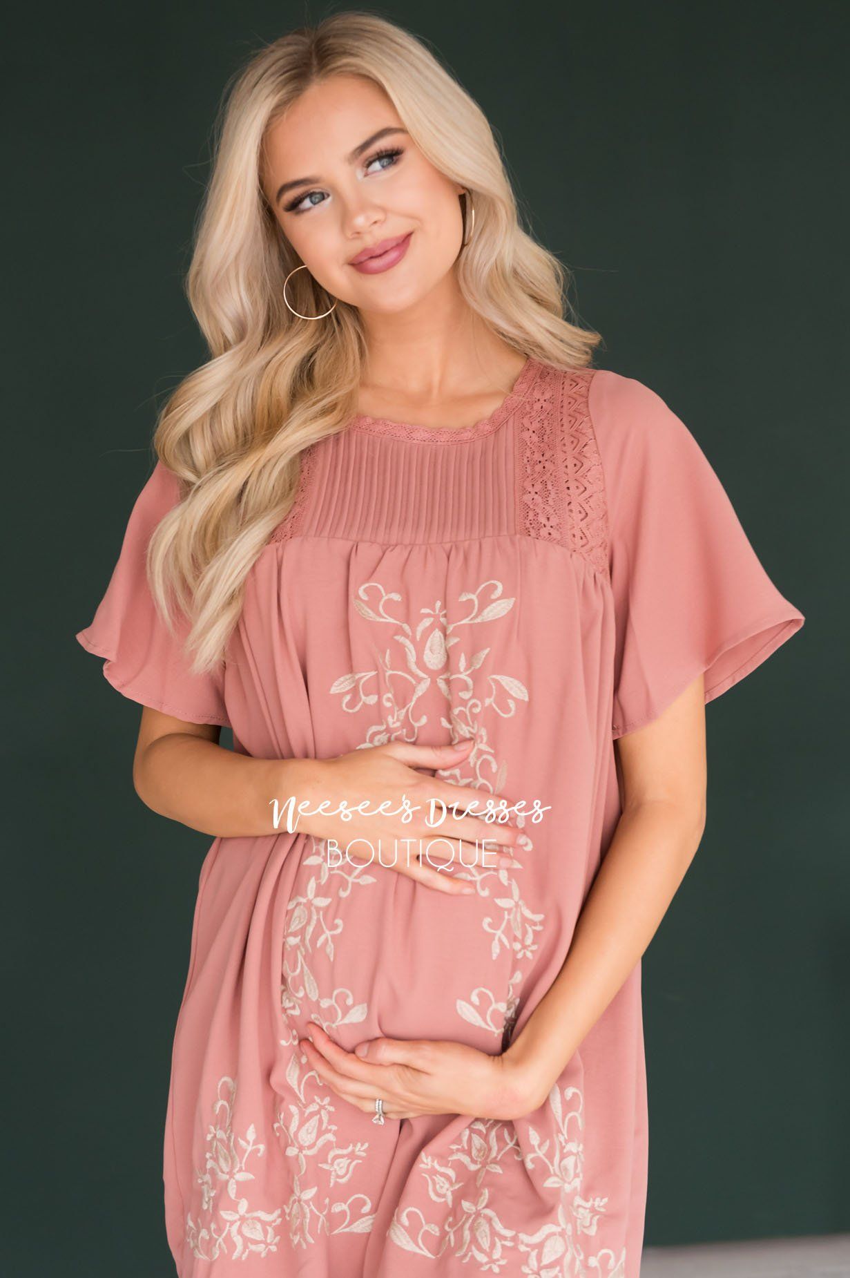 The Paige Embroidered Shift Dress Modest Dresses vendor-unknown 
