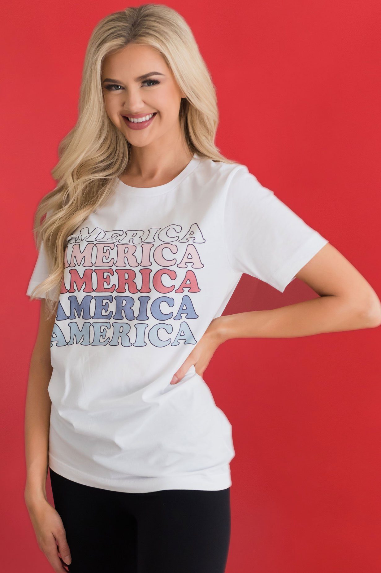 AMERICA Ombre Modest Graphic Tee Modest Dresses vendor-unknown 