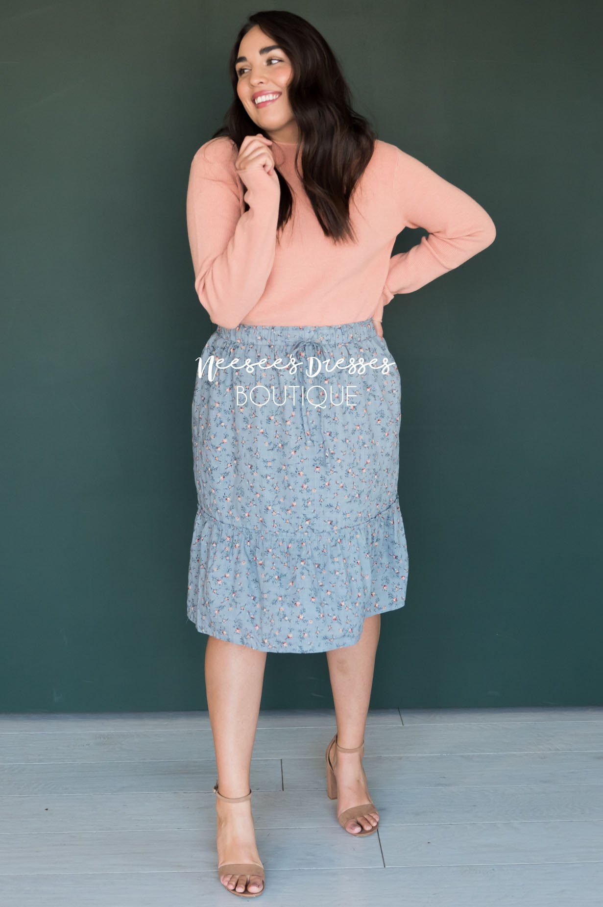 Antique Blue Floral Ruffle Skirt Skirts vendor-unknown 