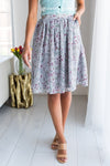 Shimmery Gray & Dusty Plum Floral Pocket Skirt Skirts vendor-unknown