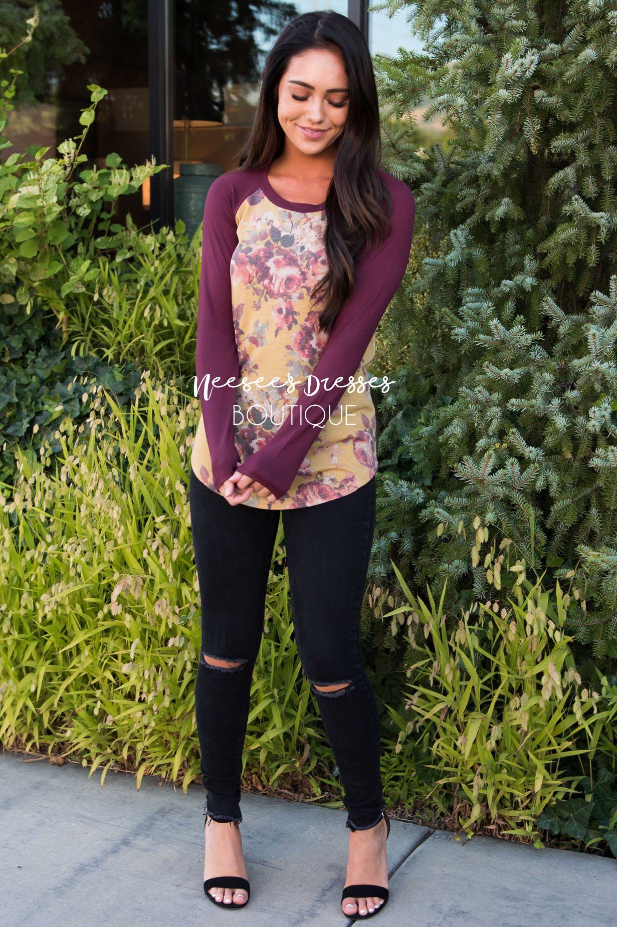 Autumn Afternoon floral top Modest Dresses vendor-unknown 