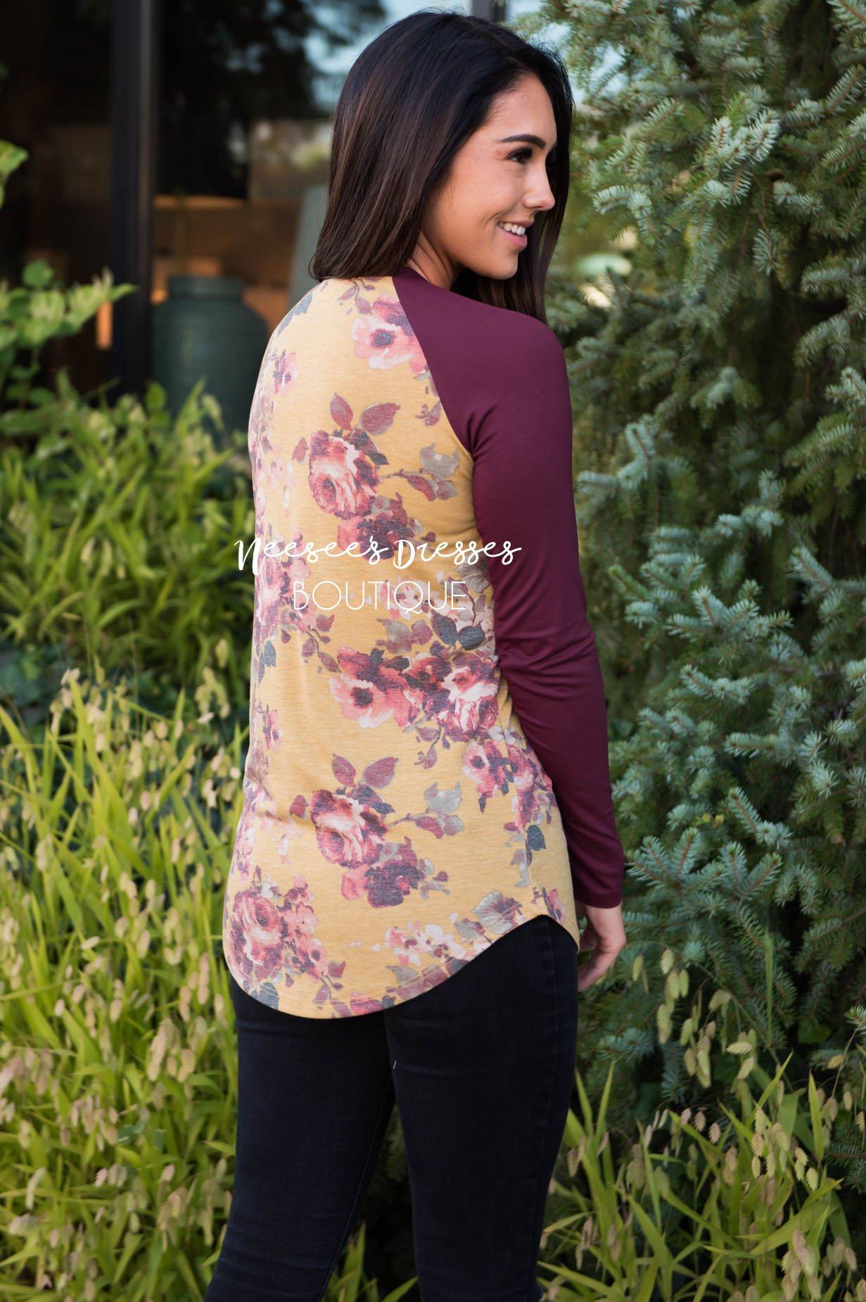 Autumn Afternoon floral top Modest Dresses vendor-unknown 