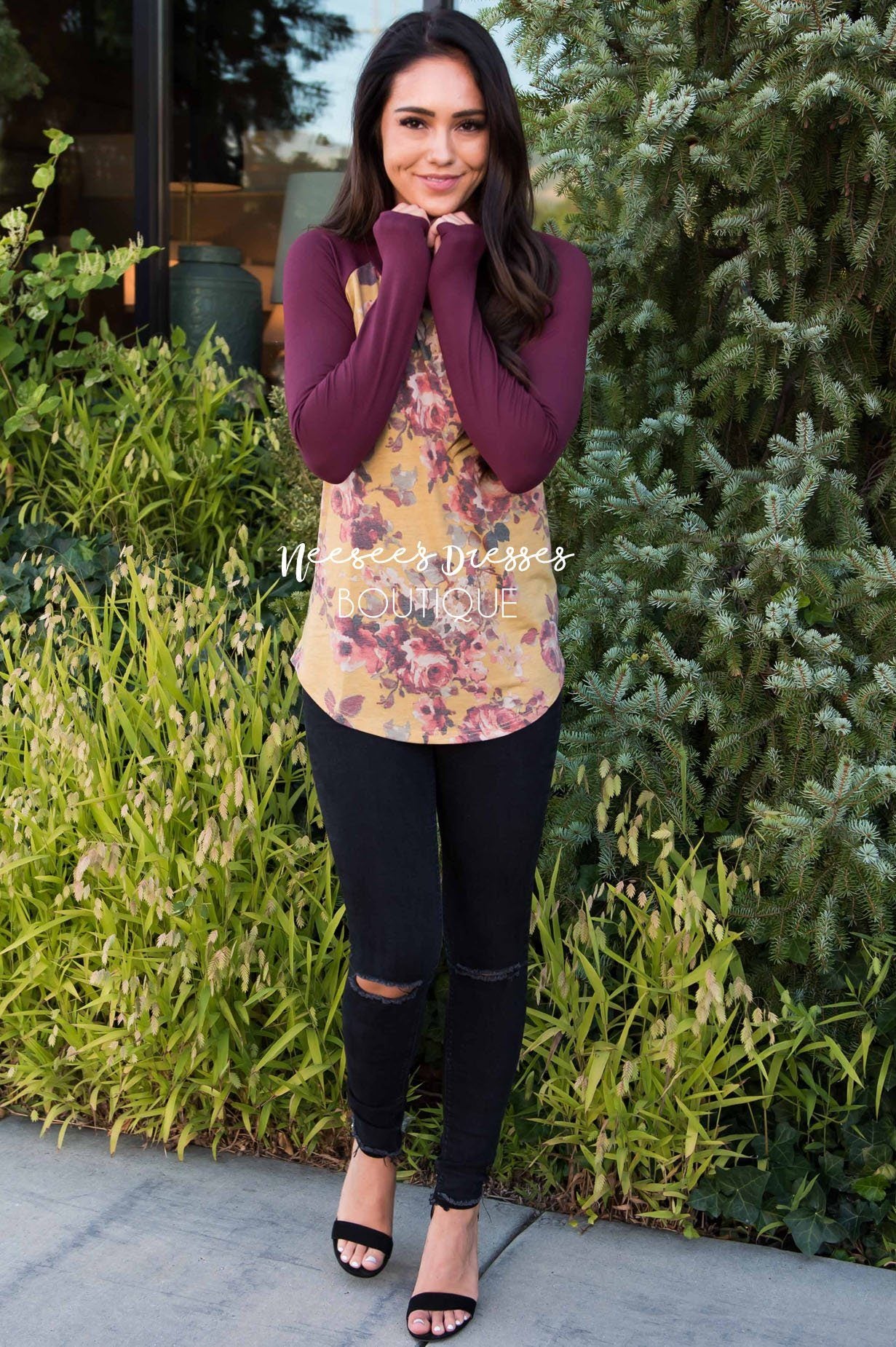 Autumn Afternoon floral top Modest Dresses vendor-unknown 
