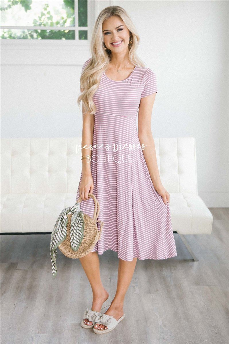 The Reba Modest Dresses vendor-unknown S Mauve & White 