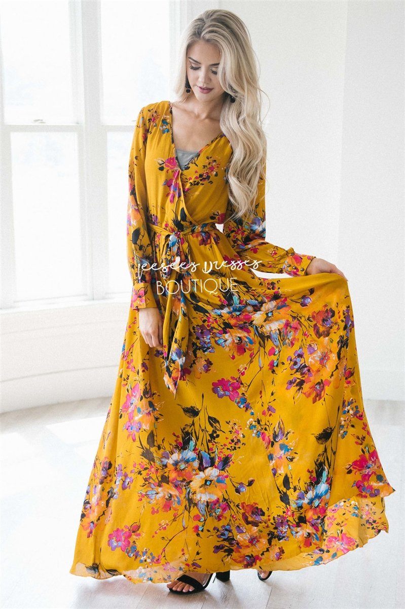 The Amanda Modest Dresses vendor-unknown Rustic Gold Floral S 