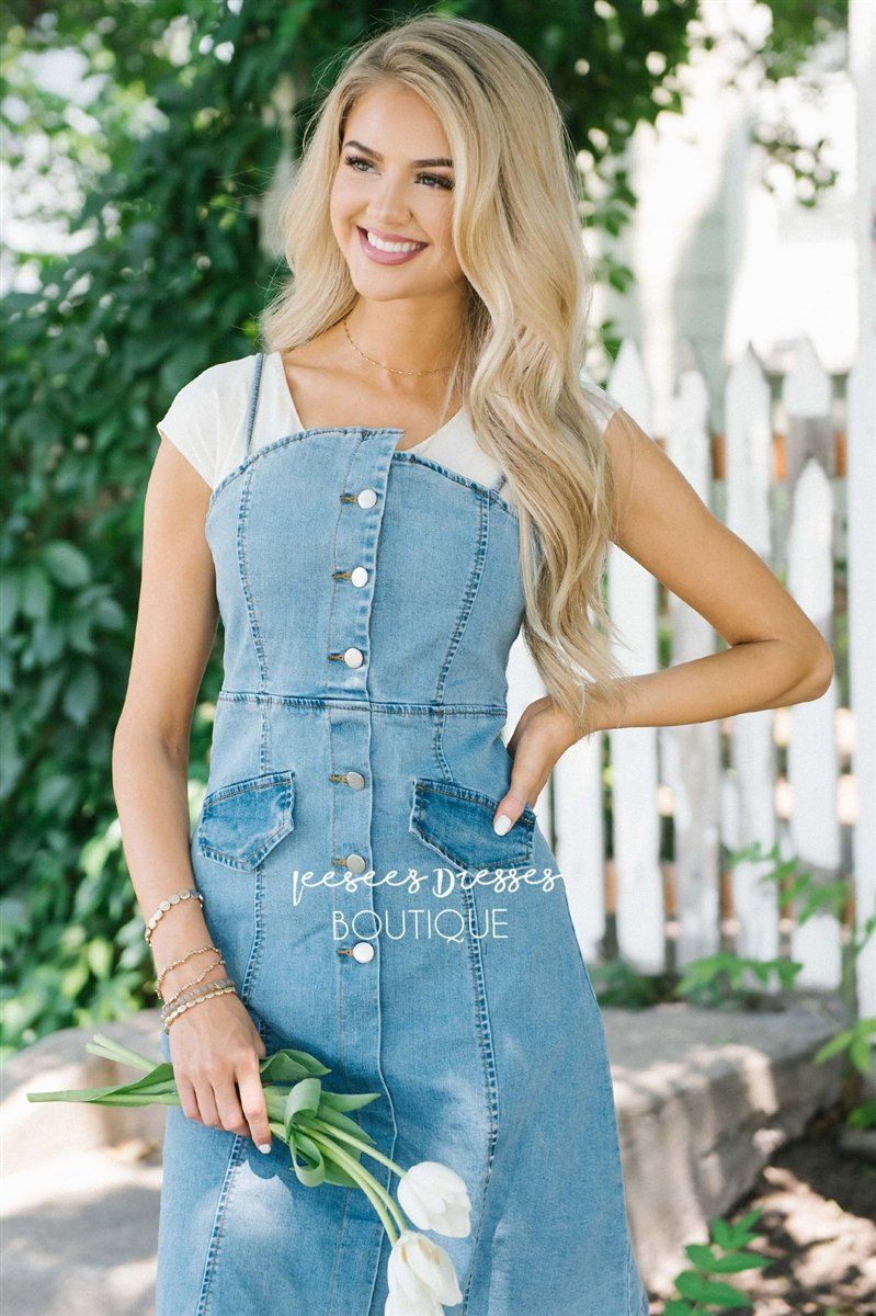 The Sally Denim Overall Dress Modest Dresses vendor-unknown 