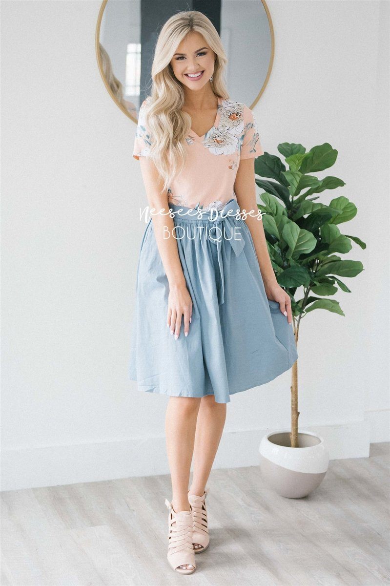 Chambray Tie Waist Skirt Skirts vendor-unknown 