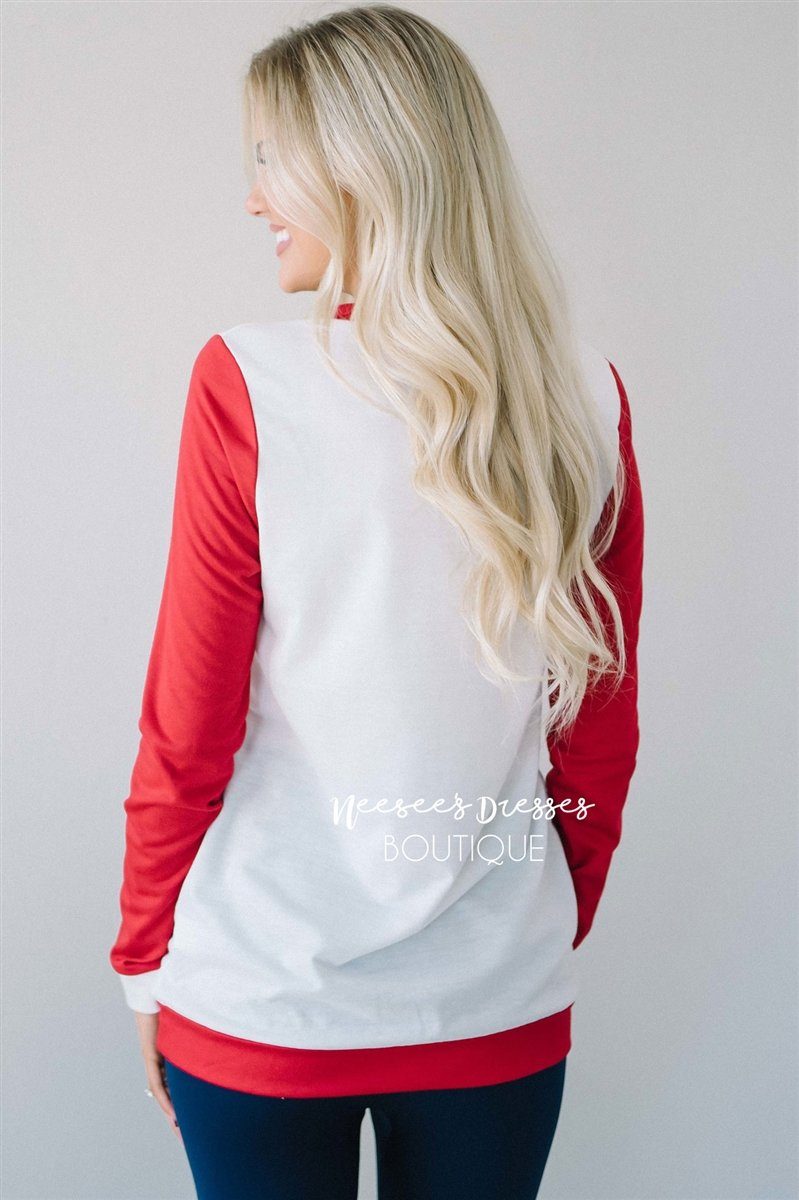 Red Sleeve Plaid Reindeer Sweater Tops vendor-unknown 