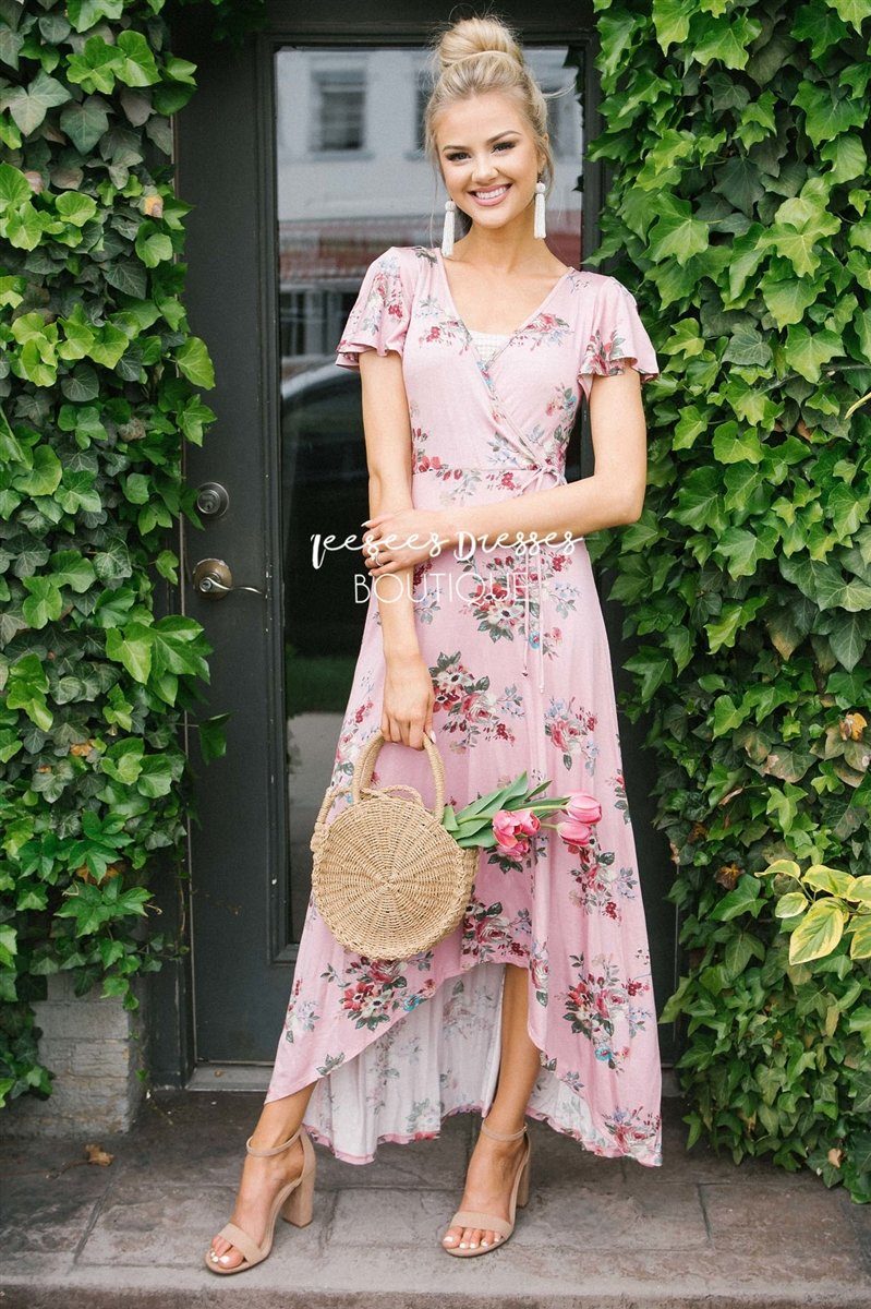 The Alessandra Modest Dresses vendor-unknown Dusty Pink Floral S 