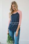 Twinkle Star Striped Baseball Sleeve Top Tops vendor-unknown