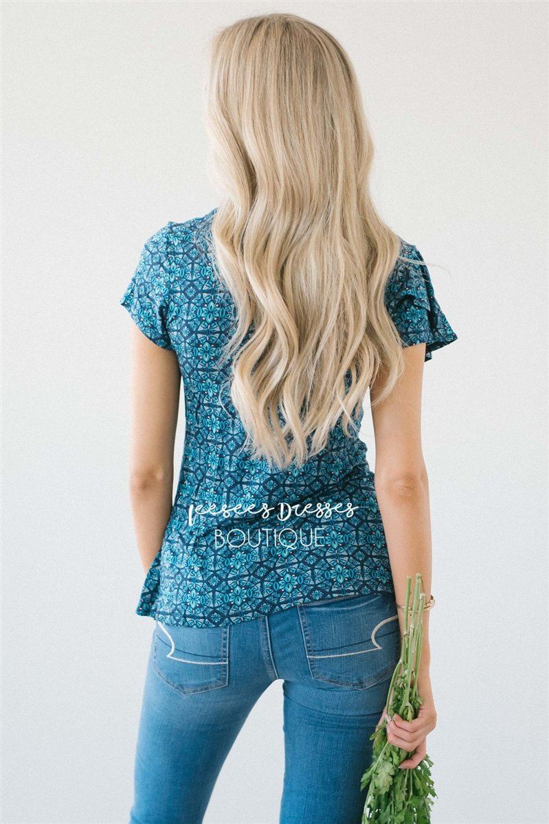 Asymmetric Ruffle Front Floral Top Tops vendor-unknown 