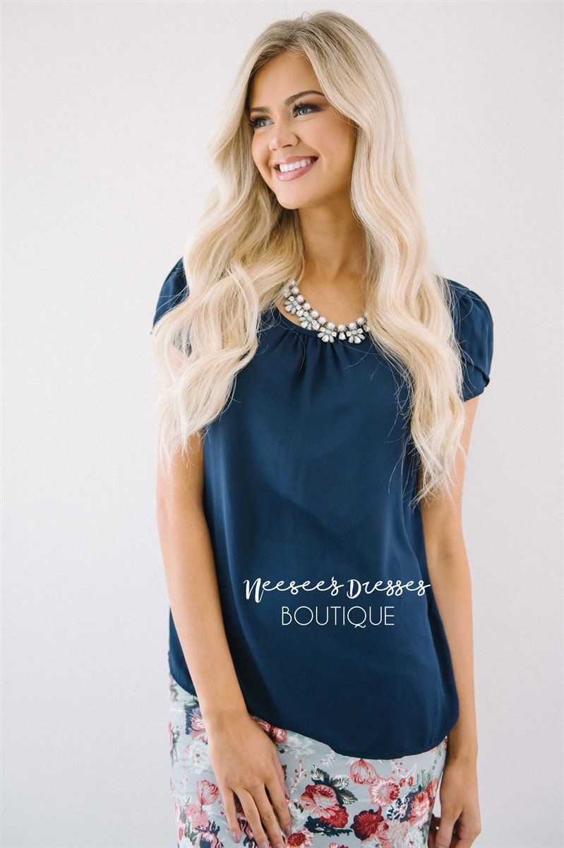 Navy Chiffon Top Tops vendor-unknown Navy XS 