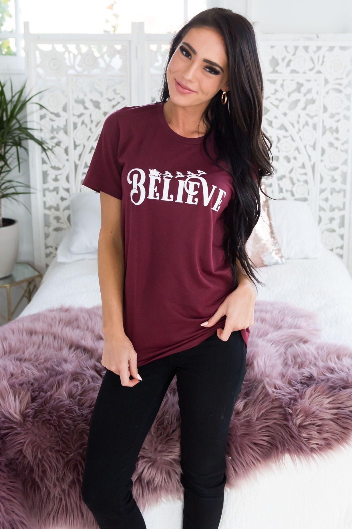 Believe In Santa Christmas Modest Tee Modest Dresses vendor-unknown 
