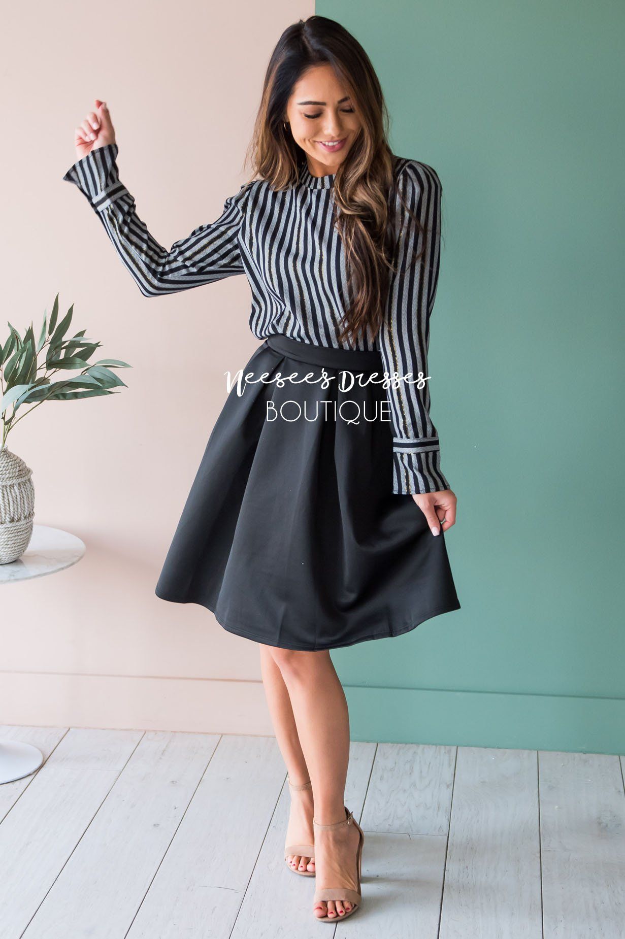 Lost In Stripes Blouse Modest Dresses vendor-unknown 