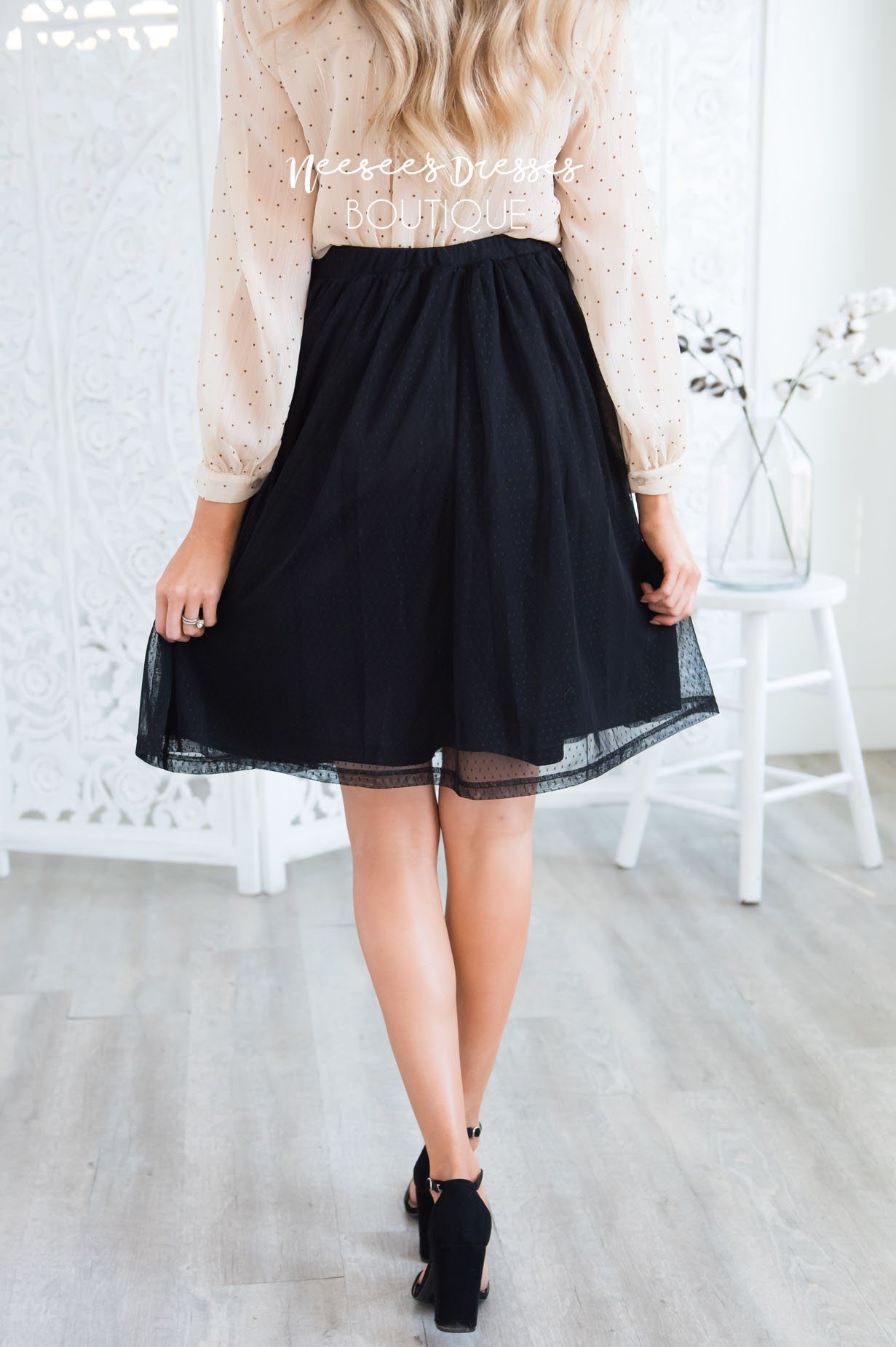 Black Dotted Tulle Skirt Skirts vendor-unknown 