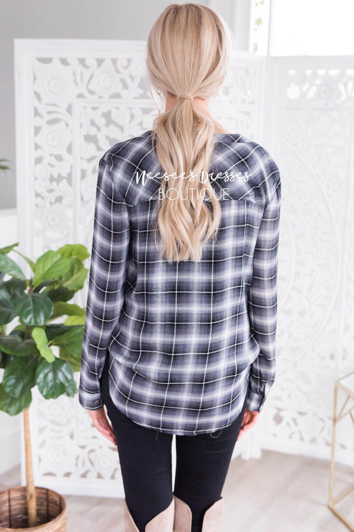 Pretty in Plaid Cross Front Top Modest Dresses vendor-unknown 