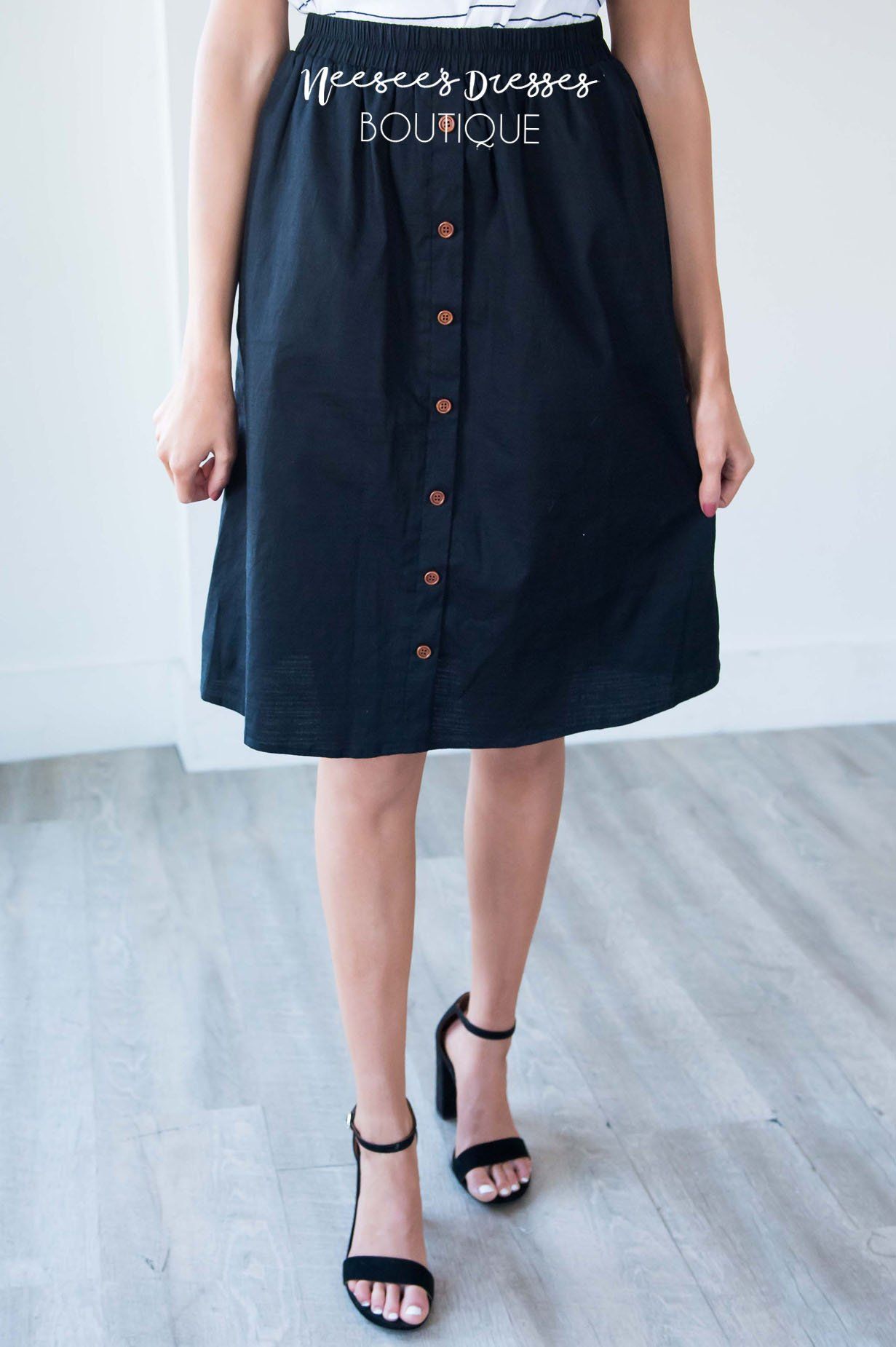 Black Button Detail Skirt Skirts vendor-unknown 