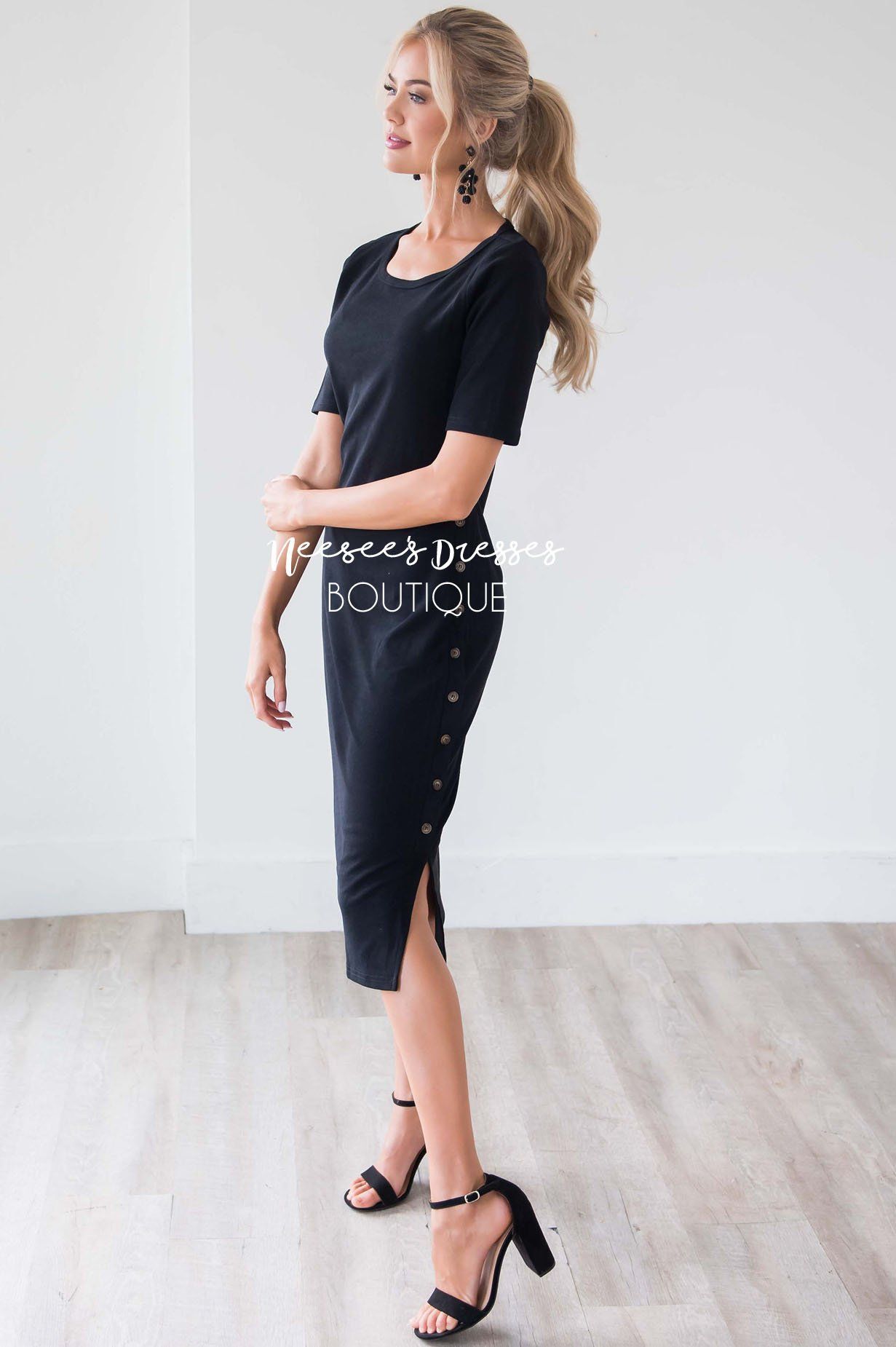 The Rosemary Button Detail Dress Modest Dresses vendor-unknown 