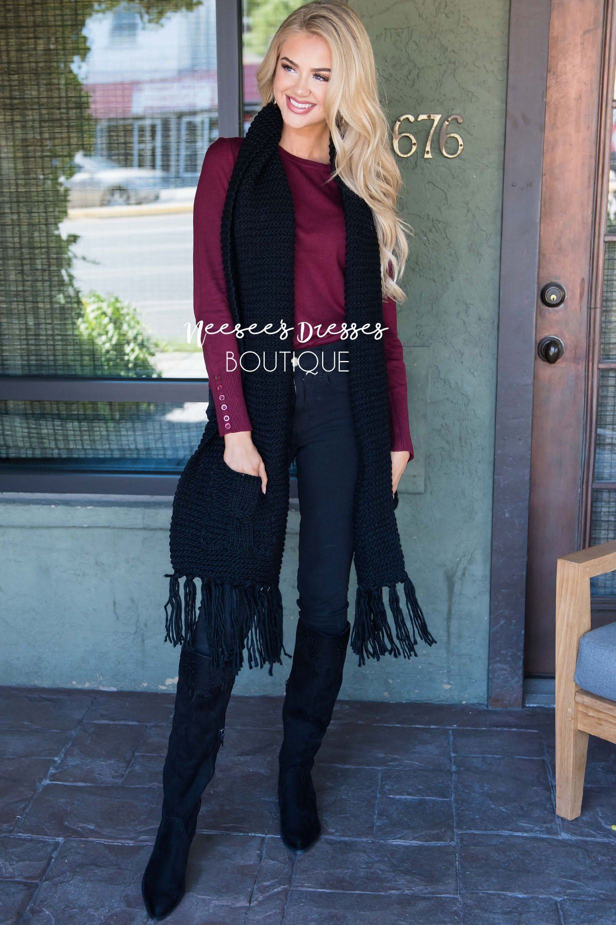 Chunky Knit Pocket Tassel Scarf Accessories & Shoes Leto Accessories 