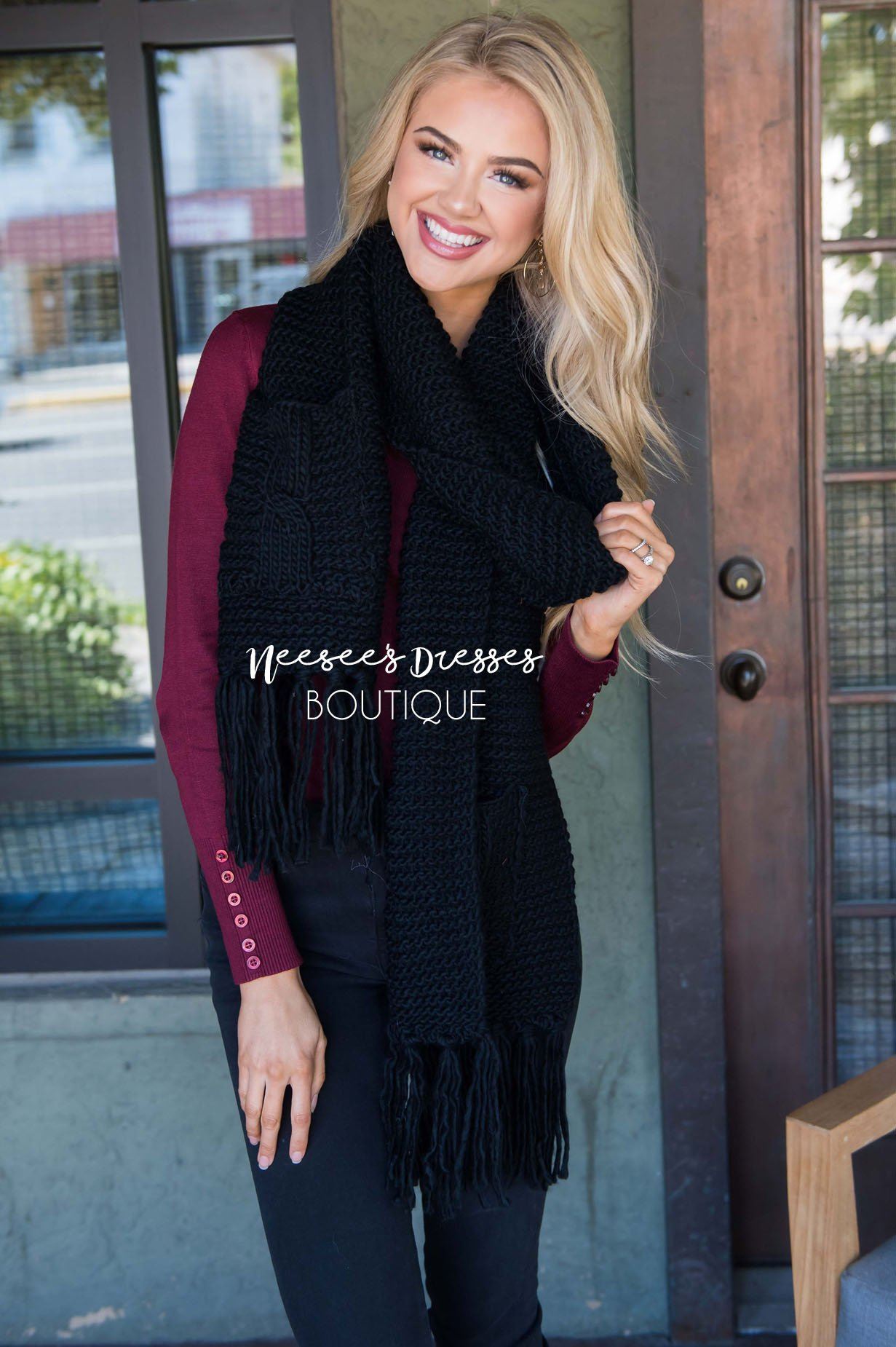 Chunky Knit Pocket Tassel Scarf Accessories & Shoes Leto Accessories 