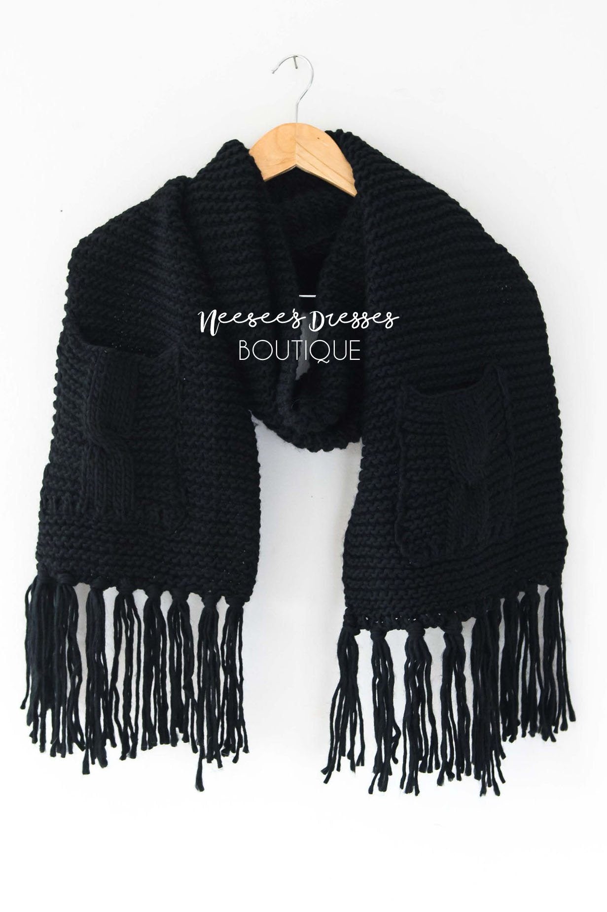 Chunky Knit Pocket Tassel Scarf Accessories & Shoes Leto Accessories 