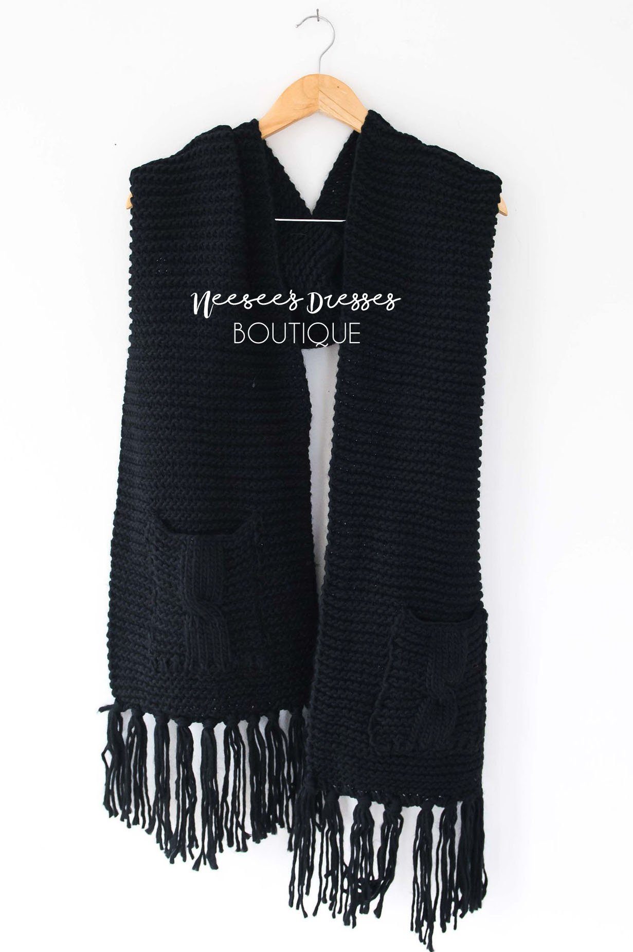 Chunky Knit Pocket Tassel Scarf Accessories & Shoes Leto Accessories 