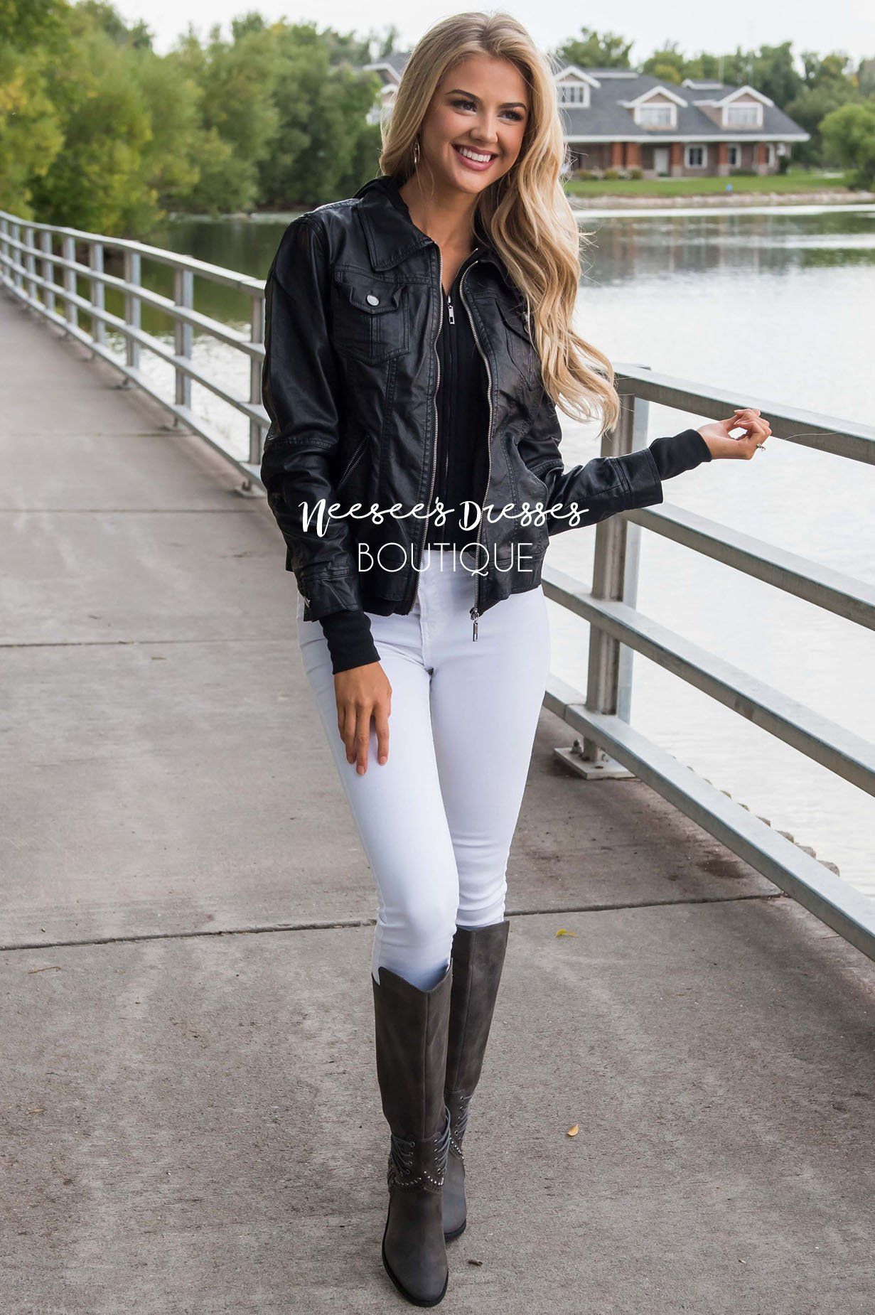 Chic Pleather Bomber Jacket Tops vendor-unknown 
