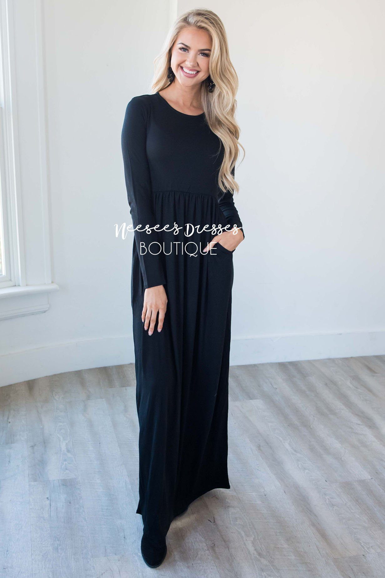 Long Sleeve Sequin Beaded Modest Muslim black Dress|Mother of Bride|Prom –  MarlasFashions.com