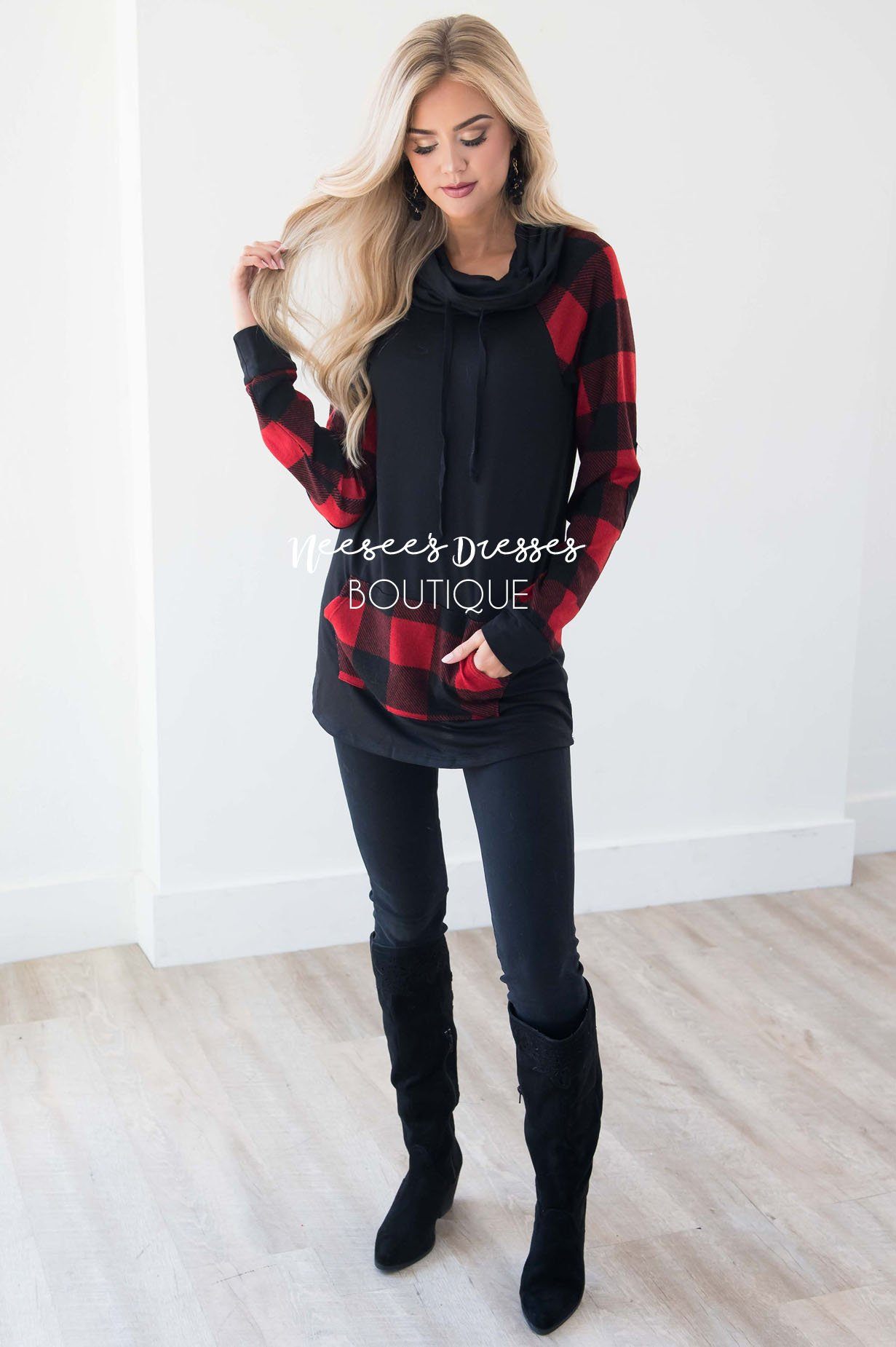 A Little Inspiration Plaid Elbow Patch Top Tops vendor-unknown 