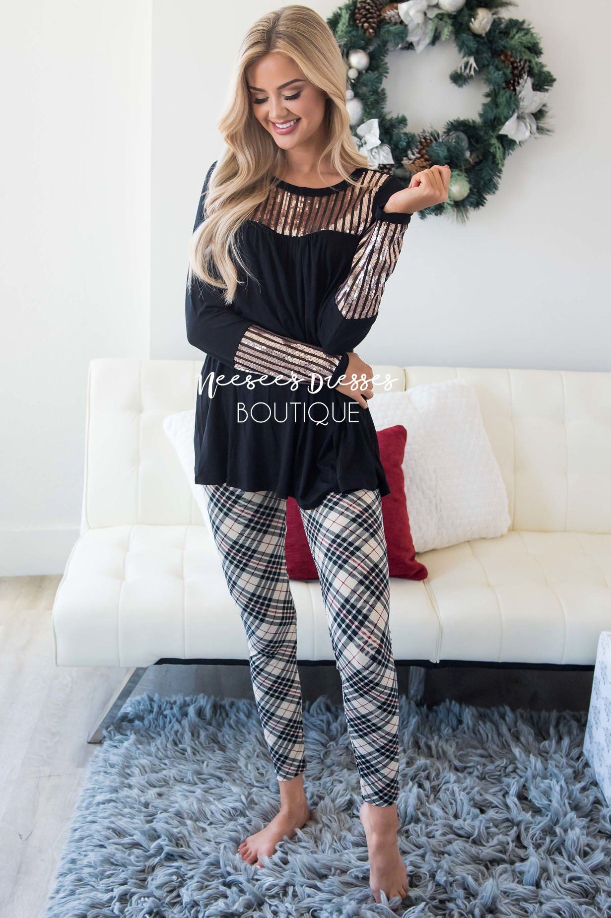 Sequin Striped Long Sleeve Top Tops vendor-unknown 