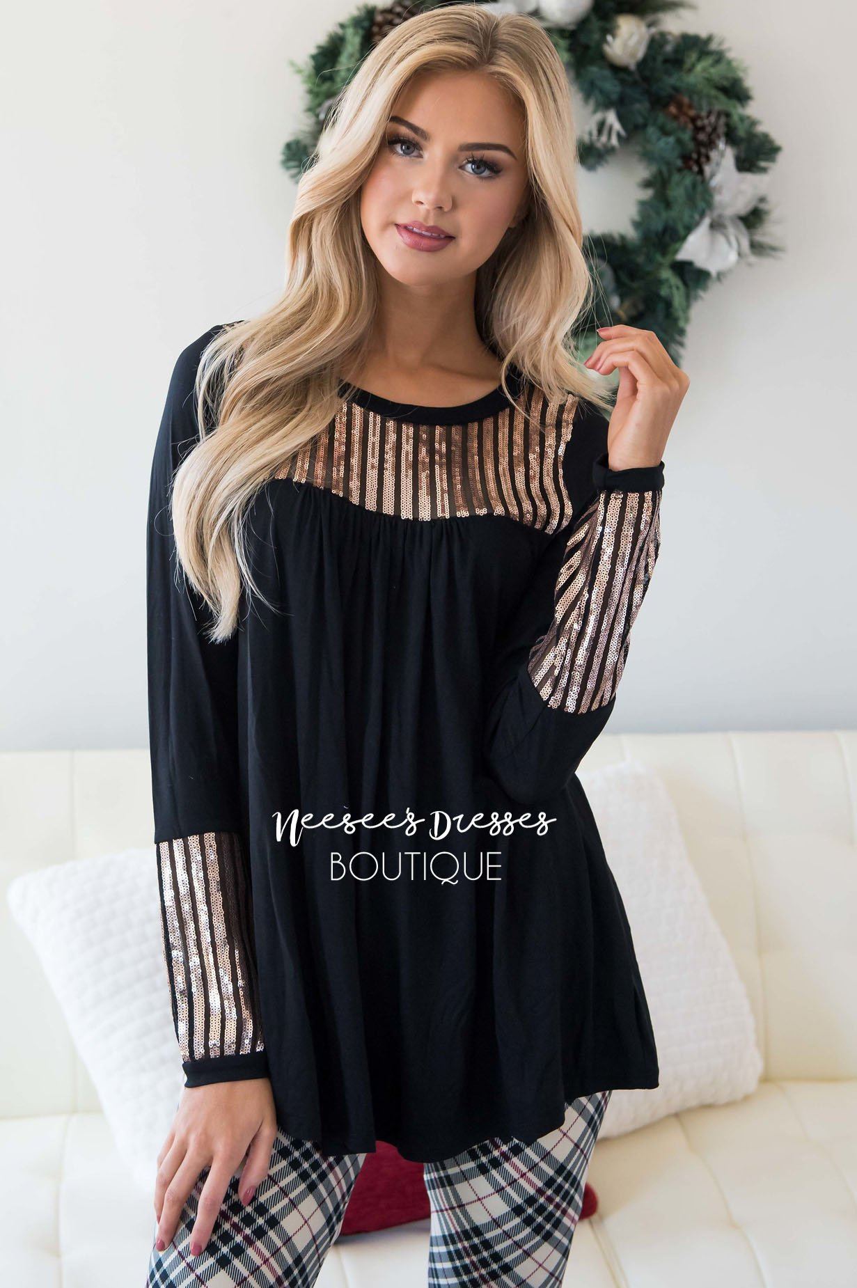 Sequin Striped Long Sleeve Top Tops vendor-unknown 