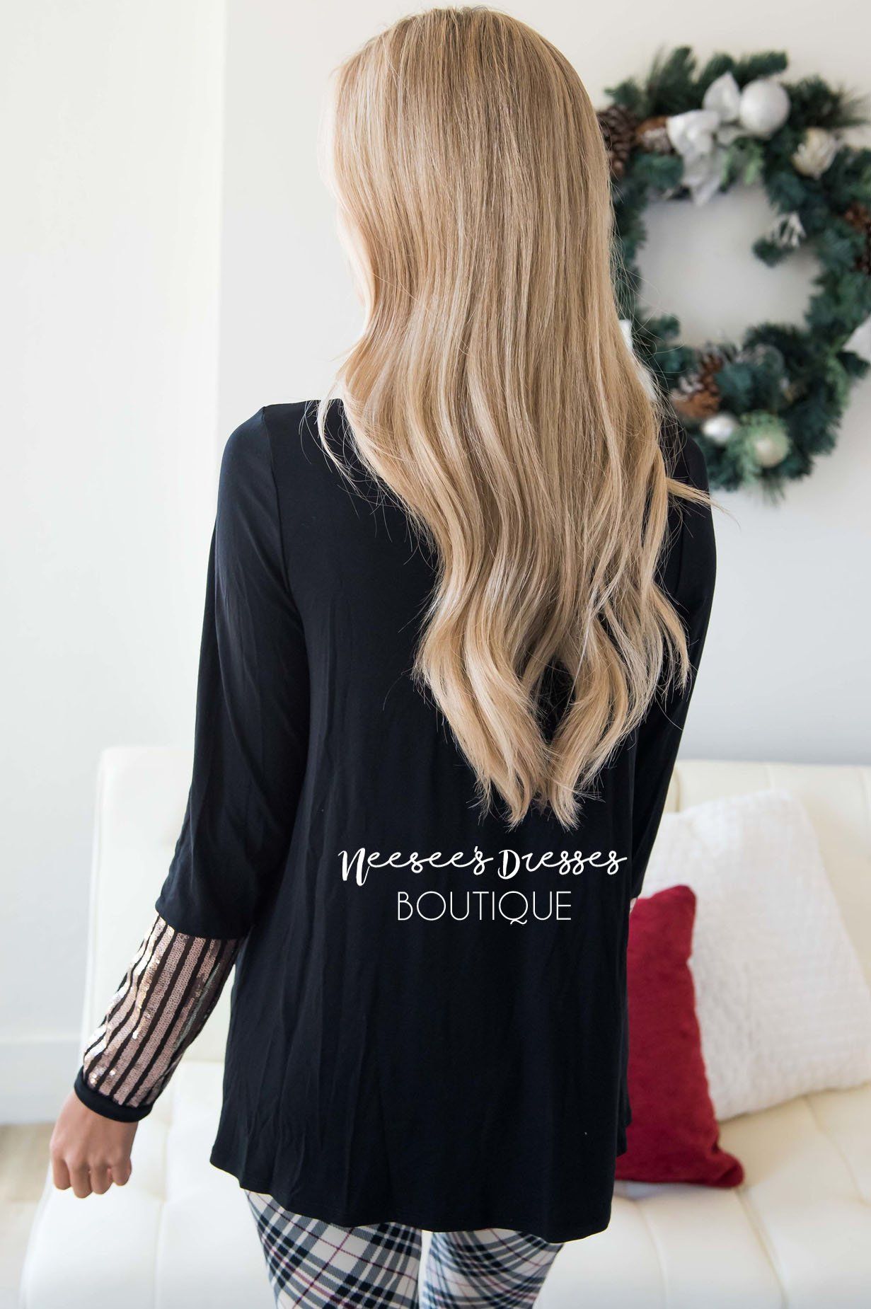 Sequin Striped Long Sleeve Top Tops vendor-unknown 