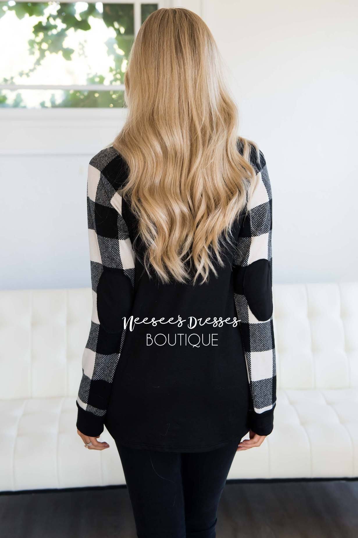 A Little Inspiration Plaid Elbow Patch Top Tops vendor-unknown 