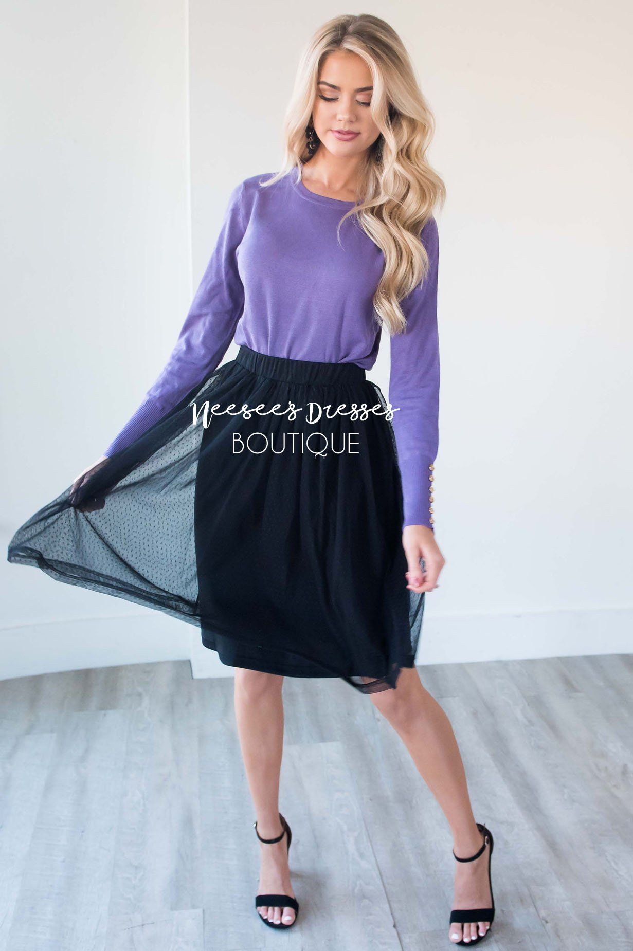 Black Polka Dot Tulle Aline Skirt Skirts vendor-unknown 