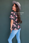 Pinstripe Floral Modest Top Tops vendor-unknown