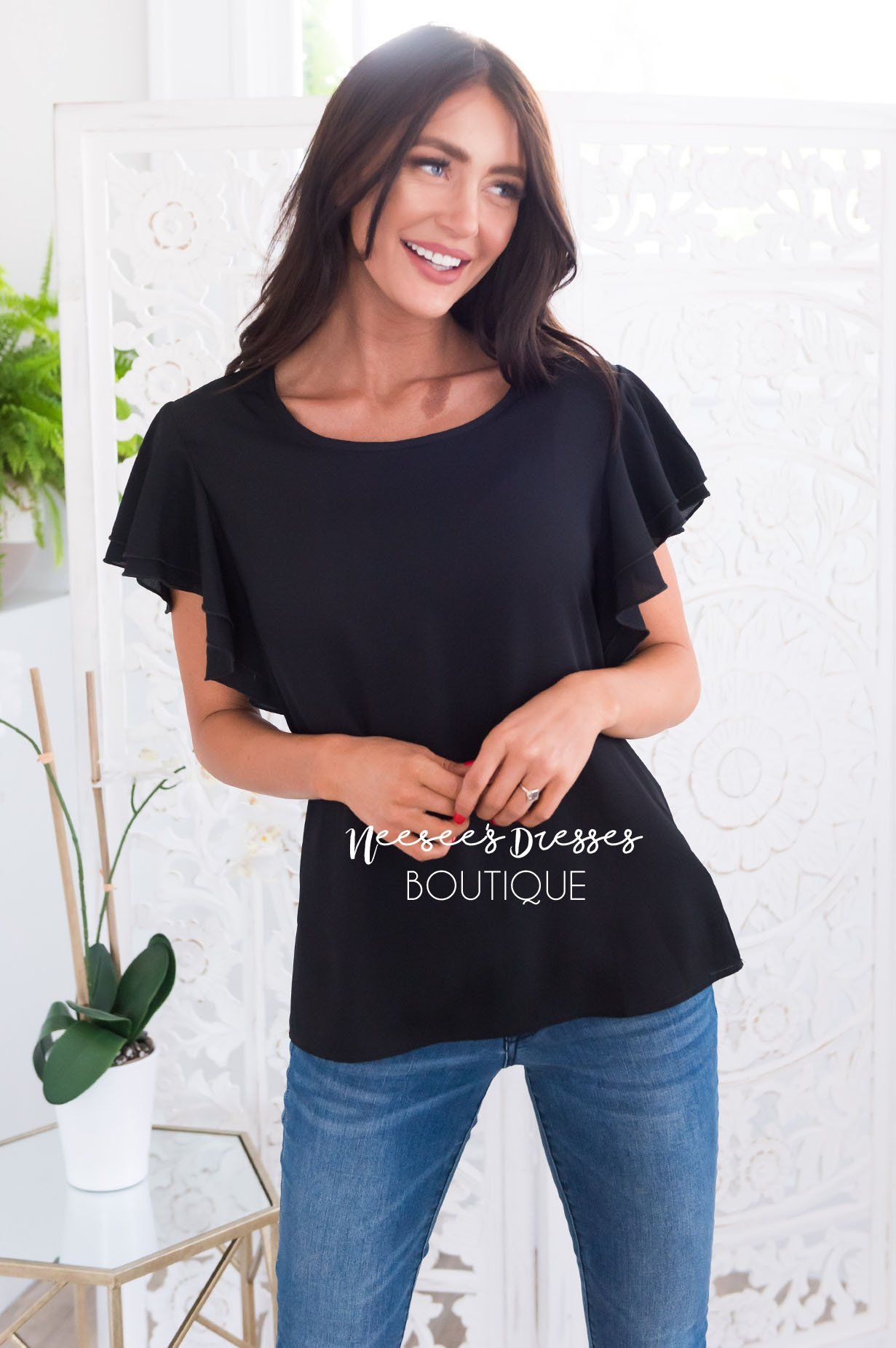 Class Act Modest Flutter Blouse Tops vendor-unknown 