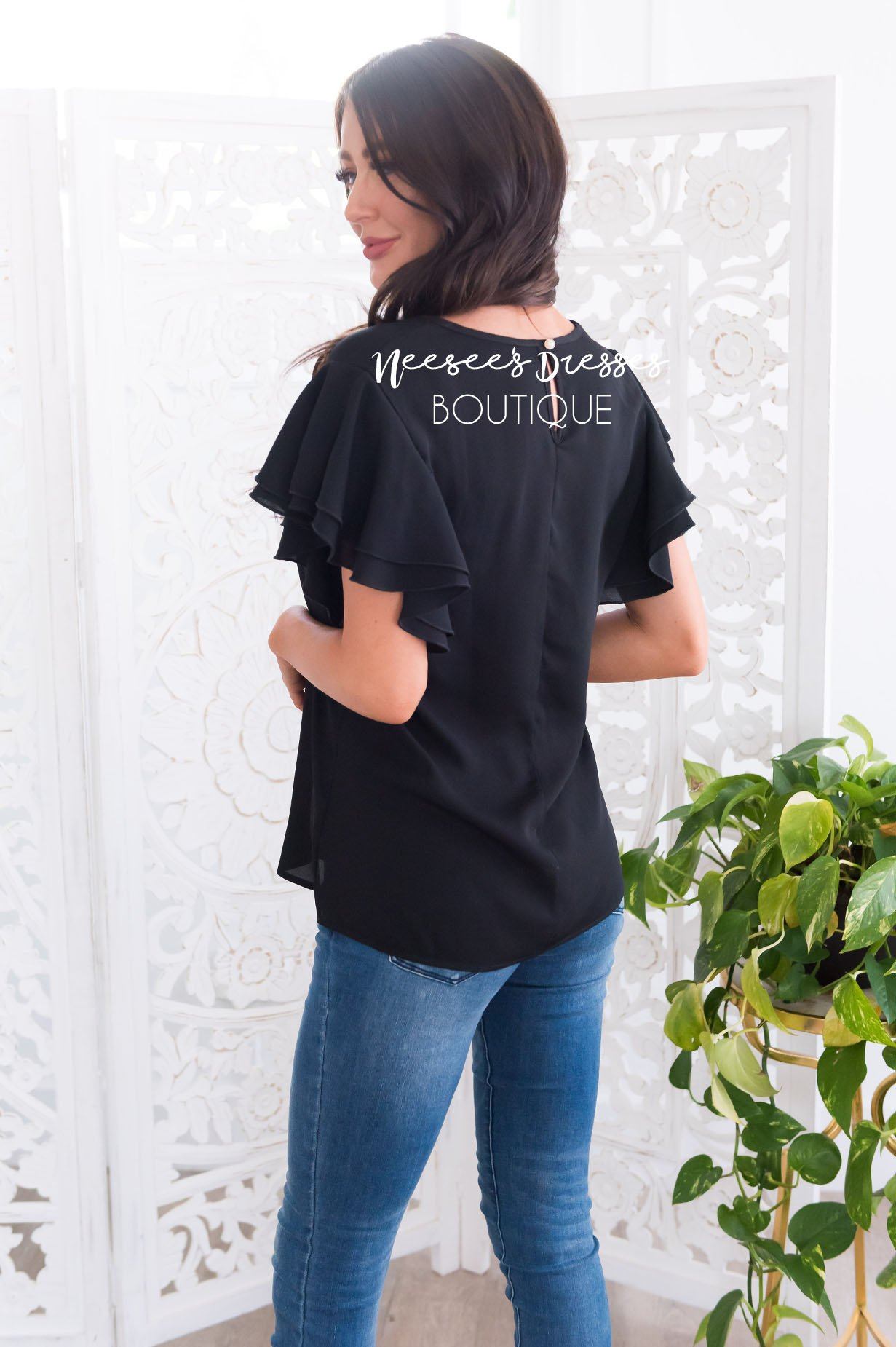 Class Act Modest Flutter Blouse Tops vendor-unknown 