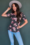 Pinstripe Floral Modest Top Tops vendor-unknown