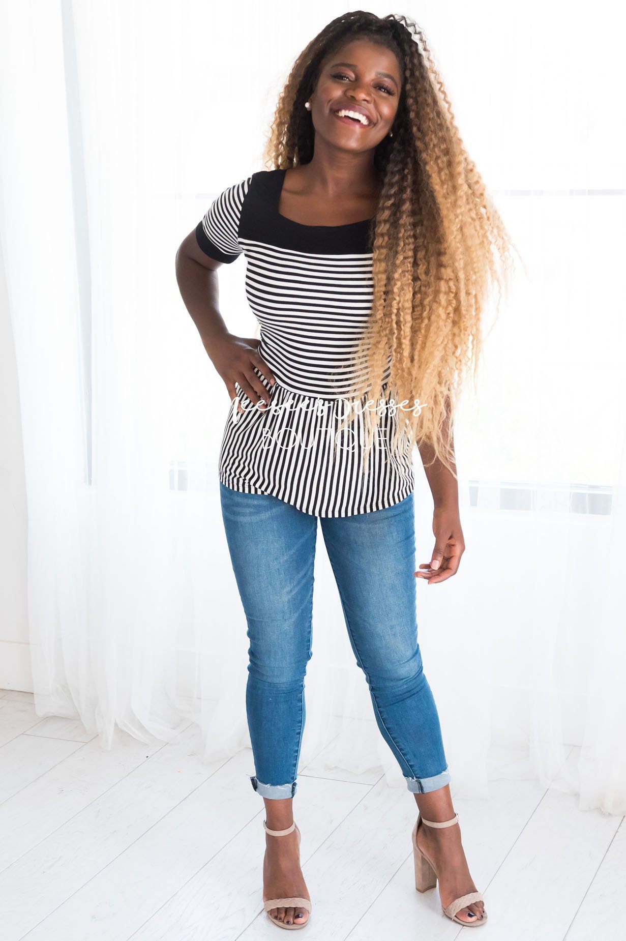 Always Smiling Peplum Blouse Tops vendor-unknown 