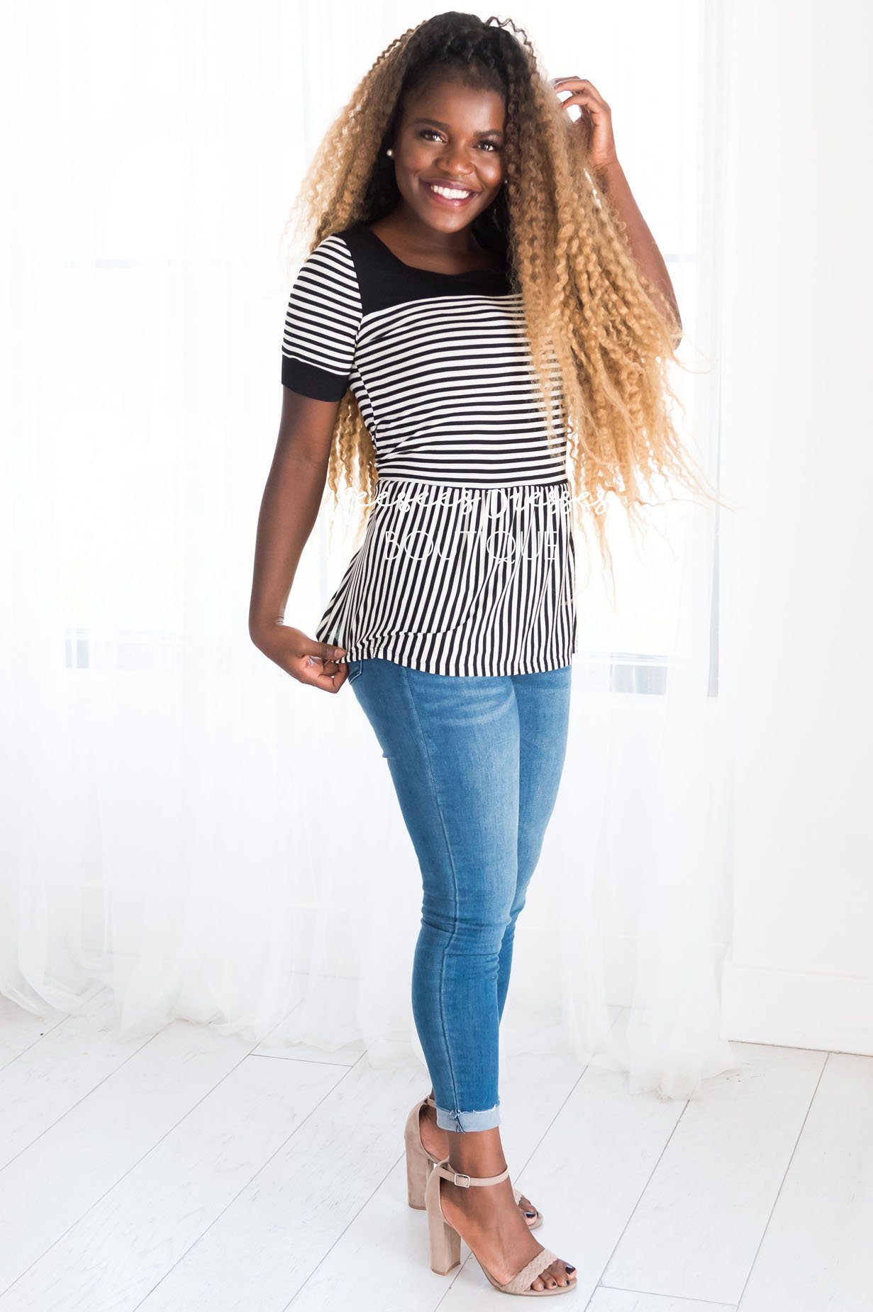 Always Smiling Peplum Blouse Tops vendor-unknown 