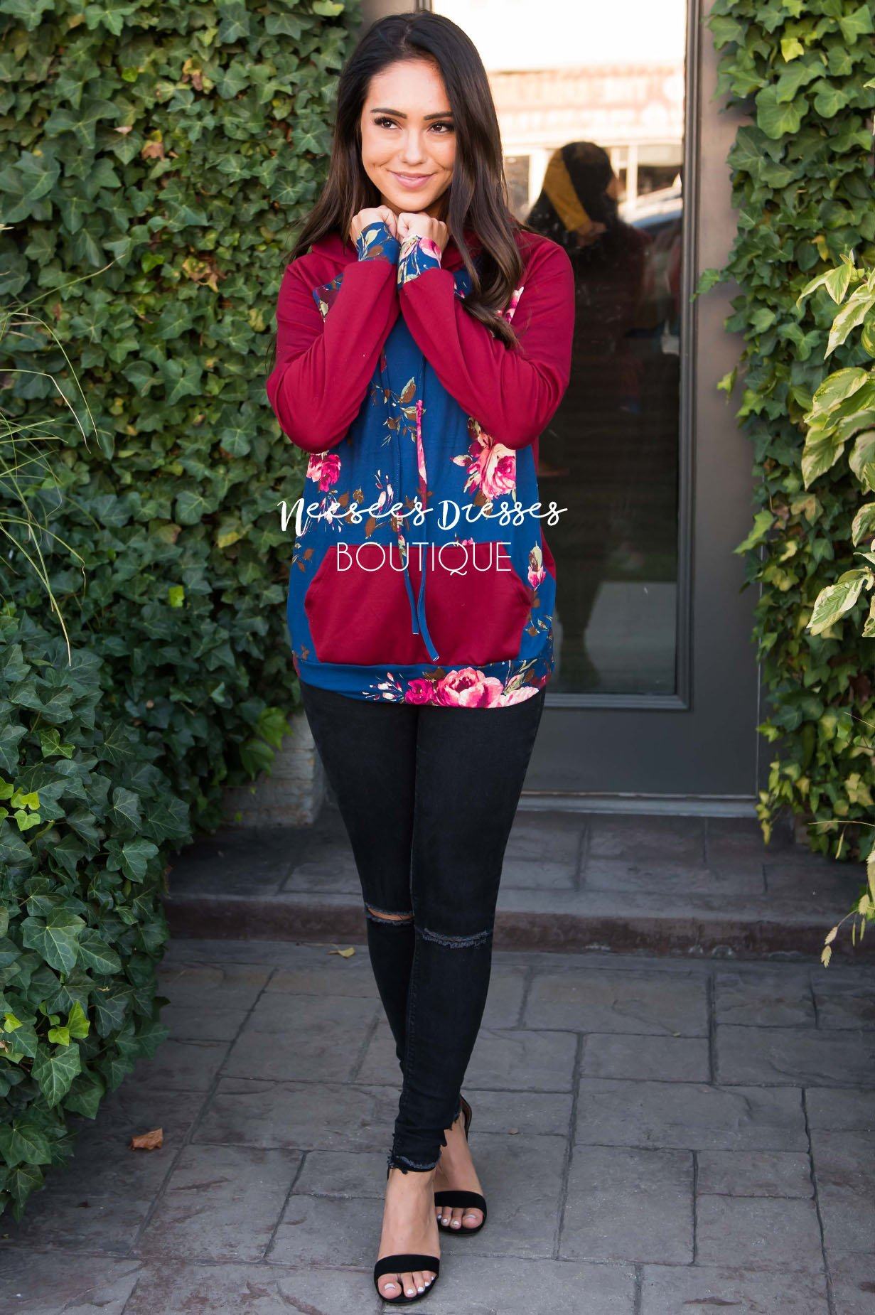 Blessed and Beautiful floral Hooded Top Modest Dresses vendor-unknown 