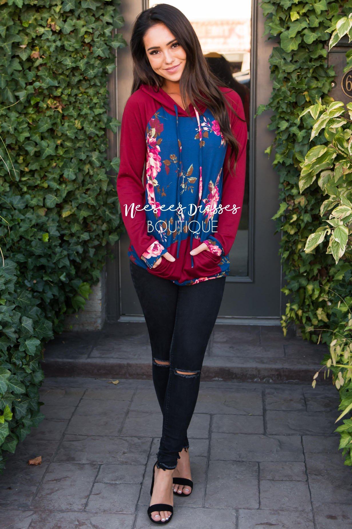 Blessed and Beautiful floral Hooded Top Modest Dresses vendor-unknown 